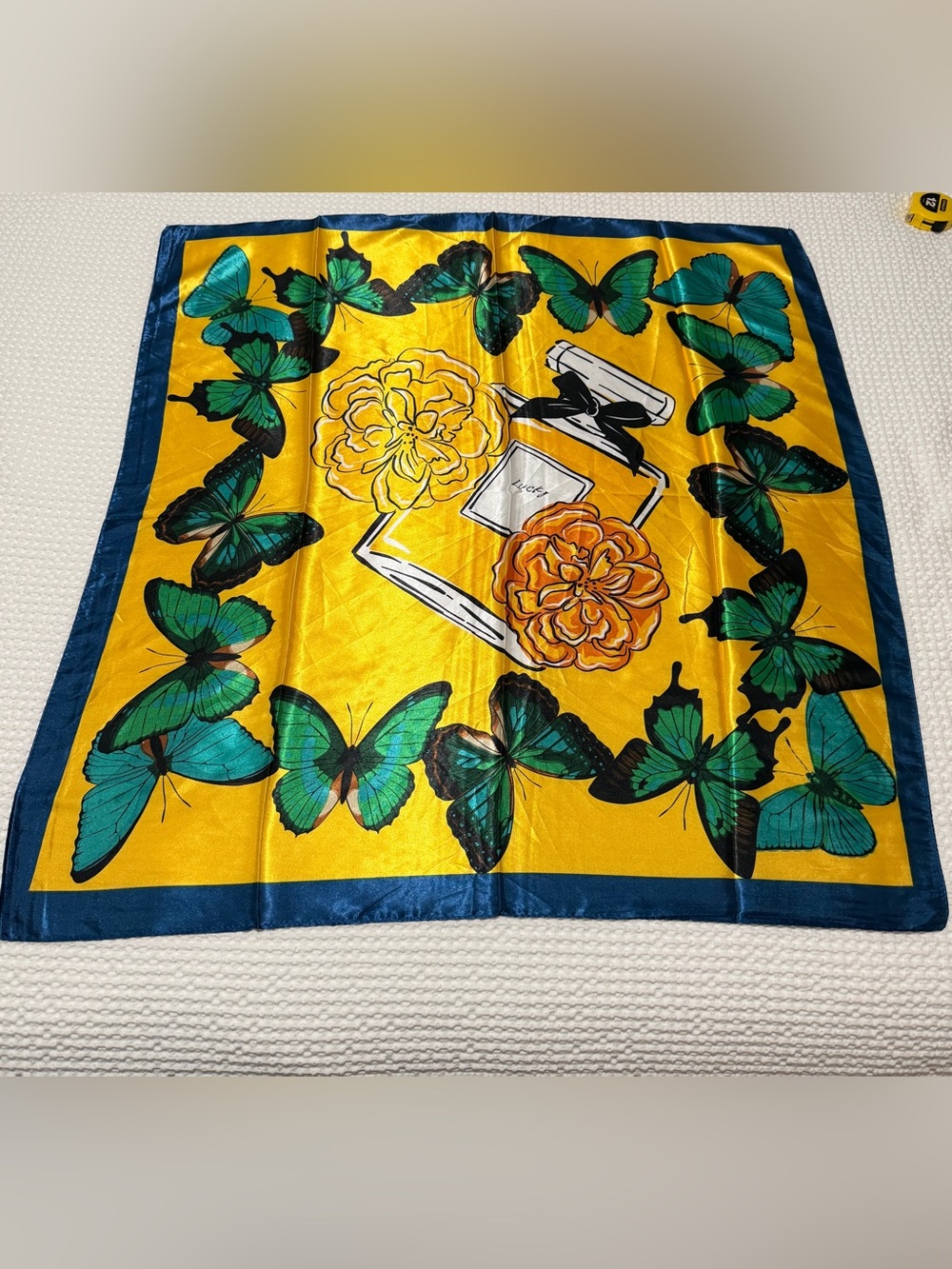 Yellow and Teal Butterfly Print Decorative Scarf